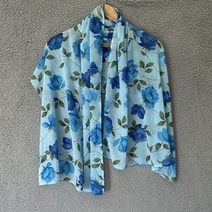 ANNE COLE Blue Floral Scarf Wrap Fairy Romantic Femme Roses Sheer Event Accent